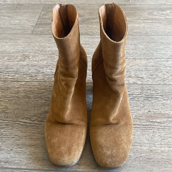 Sandro Paris Brown Tan Suede Ankle Boots w a Wooden Rounded Block Heel Size 38 - Picture 7 of 9